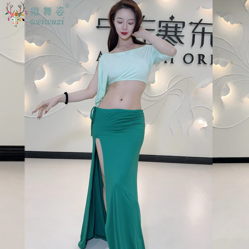 

Тренировочная одежда для танца живота, топ с короткими рукавами + брюки из 2 предметов для женщин, одежда для восточных танцев, одежда для танца живота, наряд