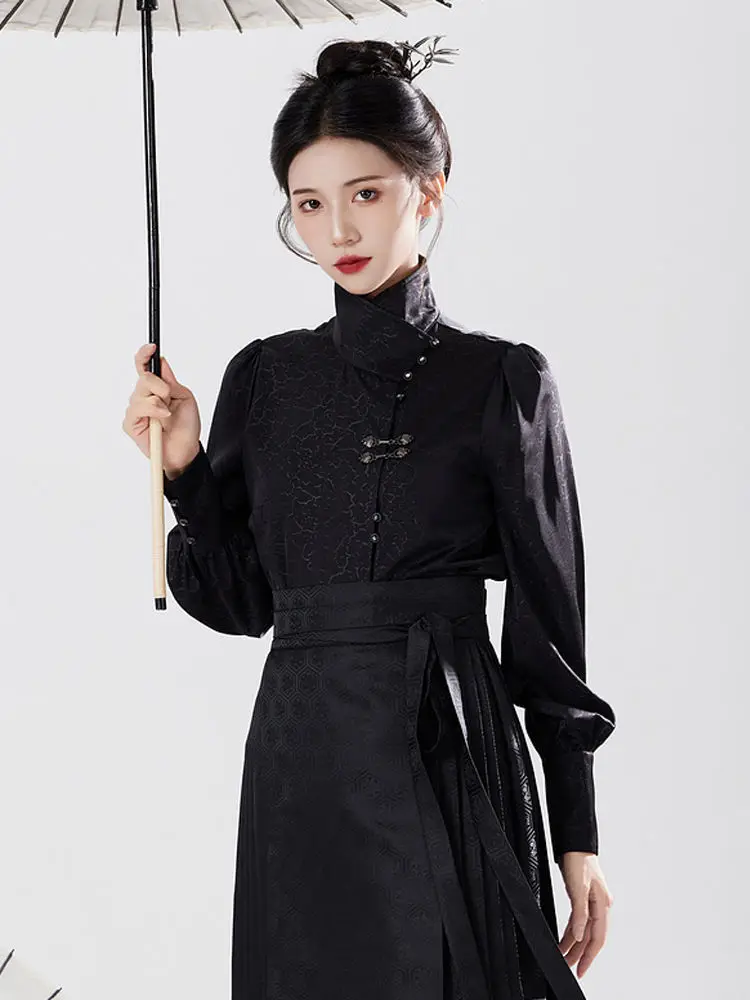 

Новинка осени 2025 года, новый высокий воротник с длинными рукавами, новая китайская женская мода, улучшенный топ ханьфу в китайском стиле, блузка в восточном стиле