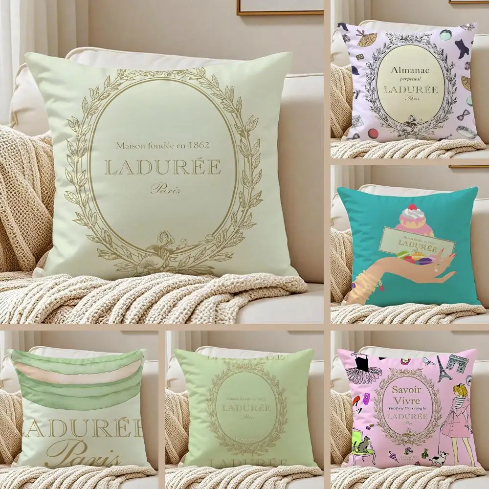 Hermosa Funda de Cojín de Moda L-Ladurees, Funda de Almohada Antiácaros con Cierre Invisible, Cojín de Felpa Corta para Sofá
