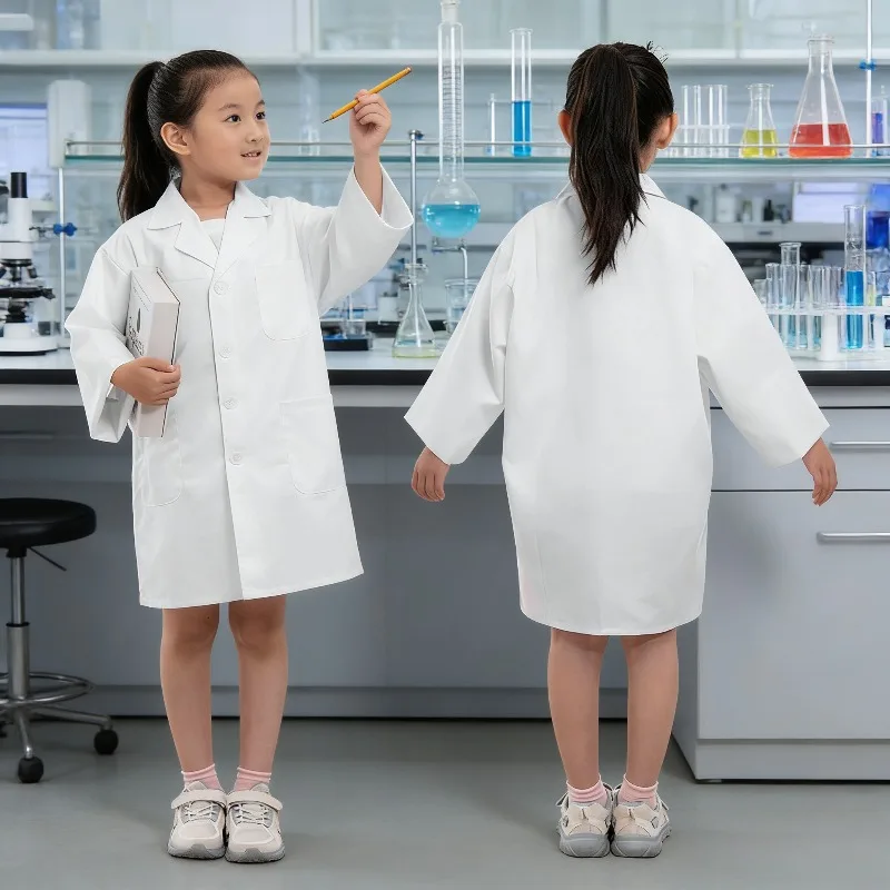 

Детский халат доктора, детский белый лабораторный халат, костюм для научных экспериментов, костюм для ролевых игр, школьный игровой костюм для ролевых игр