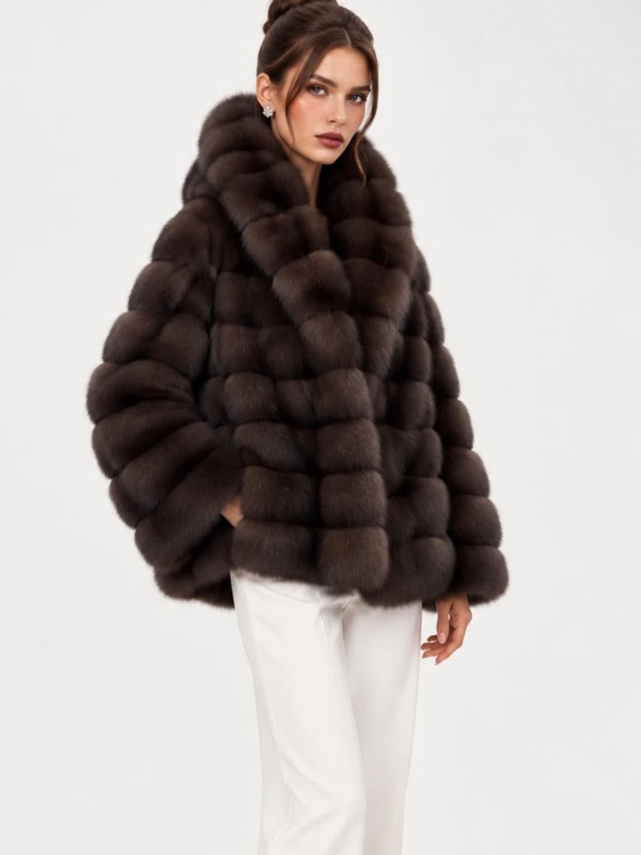 Women Luxury Faux Fur Coat Thick Fluffy Lapel Short Warm Winter Outerwear