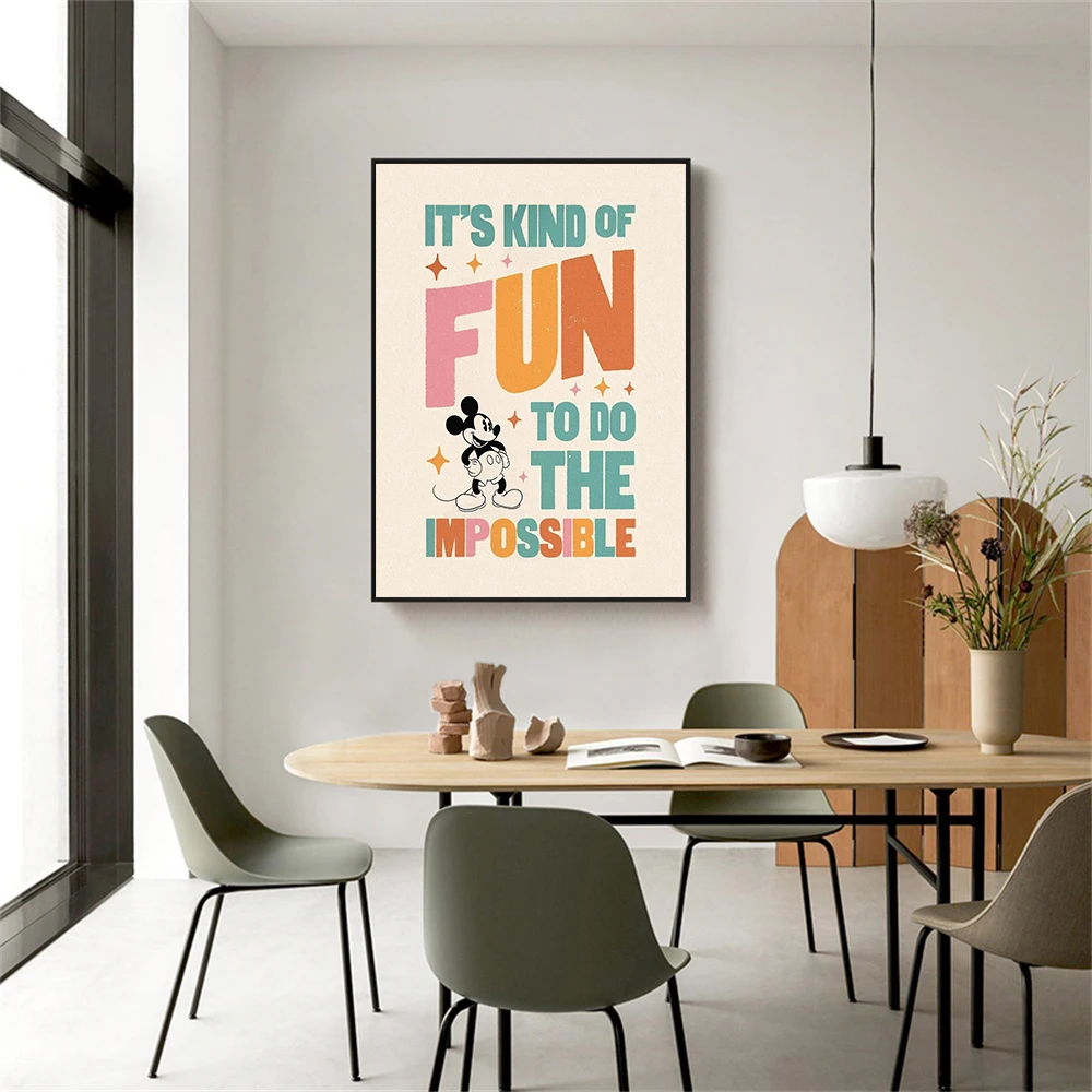 

Mickey print art poster Disney simple modern retro home decor "Do the impossible" quote print Children's kindergarten poster