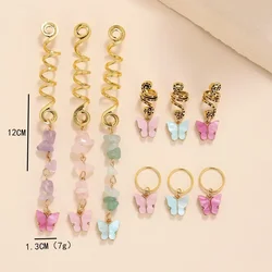 Kleine Kristallen Vlinder Hanger Haar Vlecht Ringen Meisjes Metalen Spiraalvormige Kraal Clip Haar Styling Accessoires Sieraden voor Vlechten