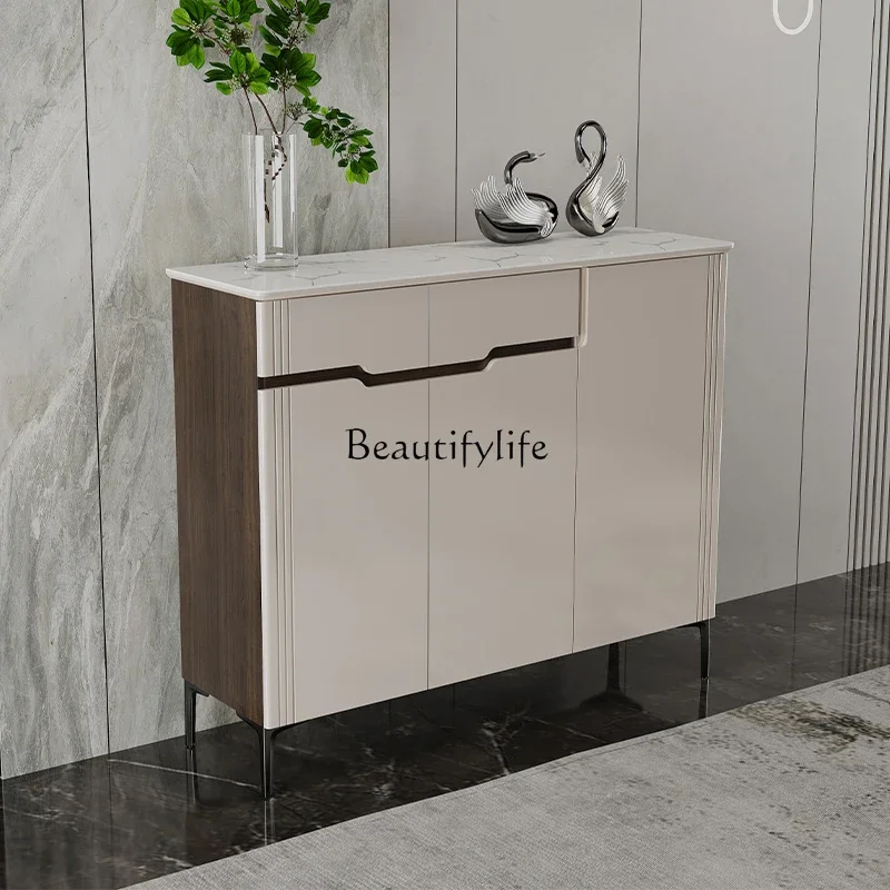 

10 Light luxury rock slab shoe cabinet Home door Modern simple large-capacity balcony locker