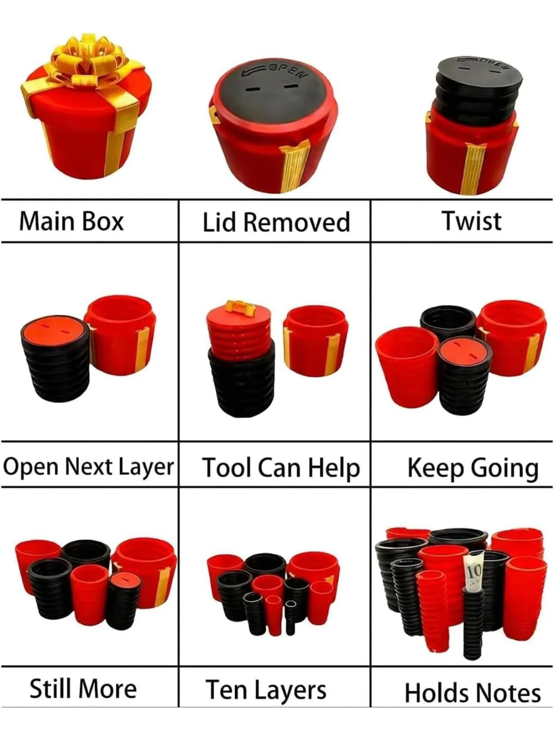 صندوق هدايا برغي متداخل مزعج حاوية بطاقات المال 10 طبقات علب هدايا مزحة قابلة لإعادة الاستخدام لعيد الميلاد وعيد الميلاد والحفلات الممتعة #4