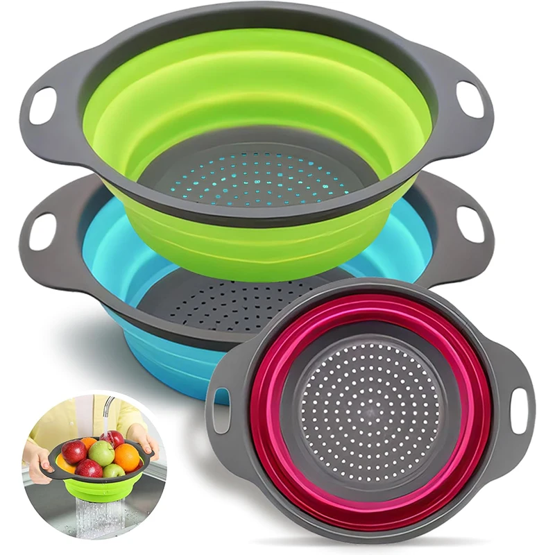 Collapsible Colander Silicone Kitchen Sink Strainer Pasta Strainers Kitchen Colander Baskets for Draining Vegetable Fruit YY175