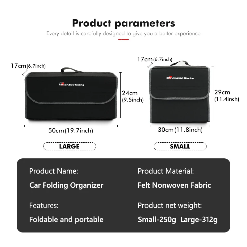 Car large capacity felt trunk storage box interior accessories For Toyota GR Sport Gazoo Racing Yaris 86 Corolla Hilux Supra view 6