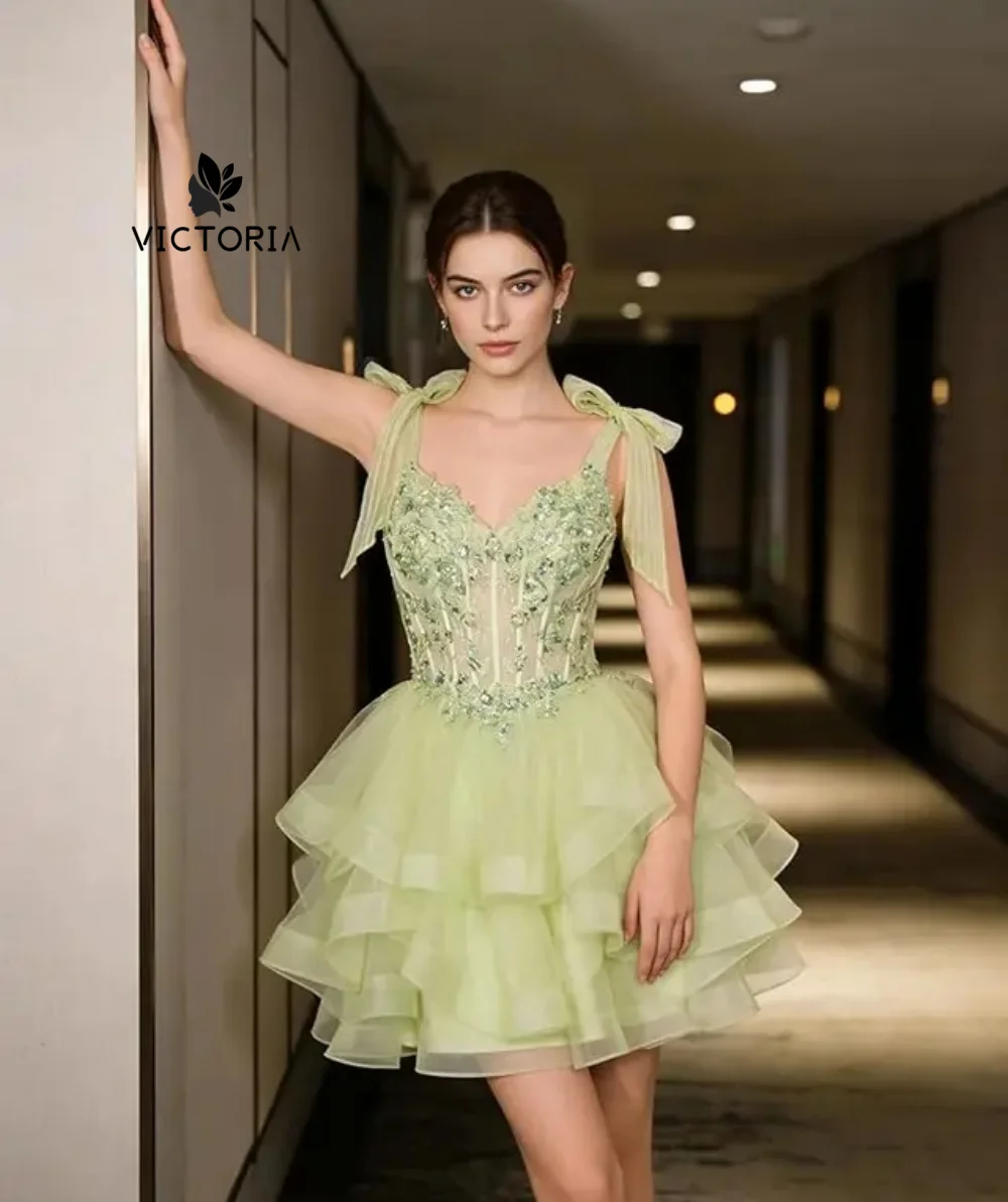 

Light Apple Green Short Prom Dress 2026 Spaghetti Homecoming Dress Beaded Lace Appliques Teenage Birthday Party Dress Customised