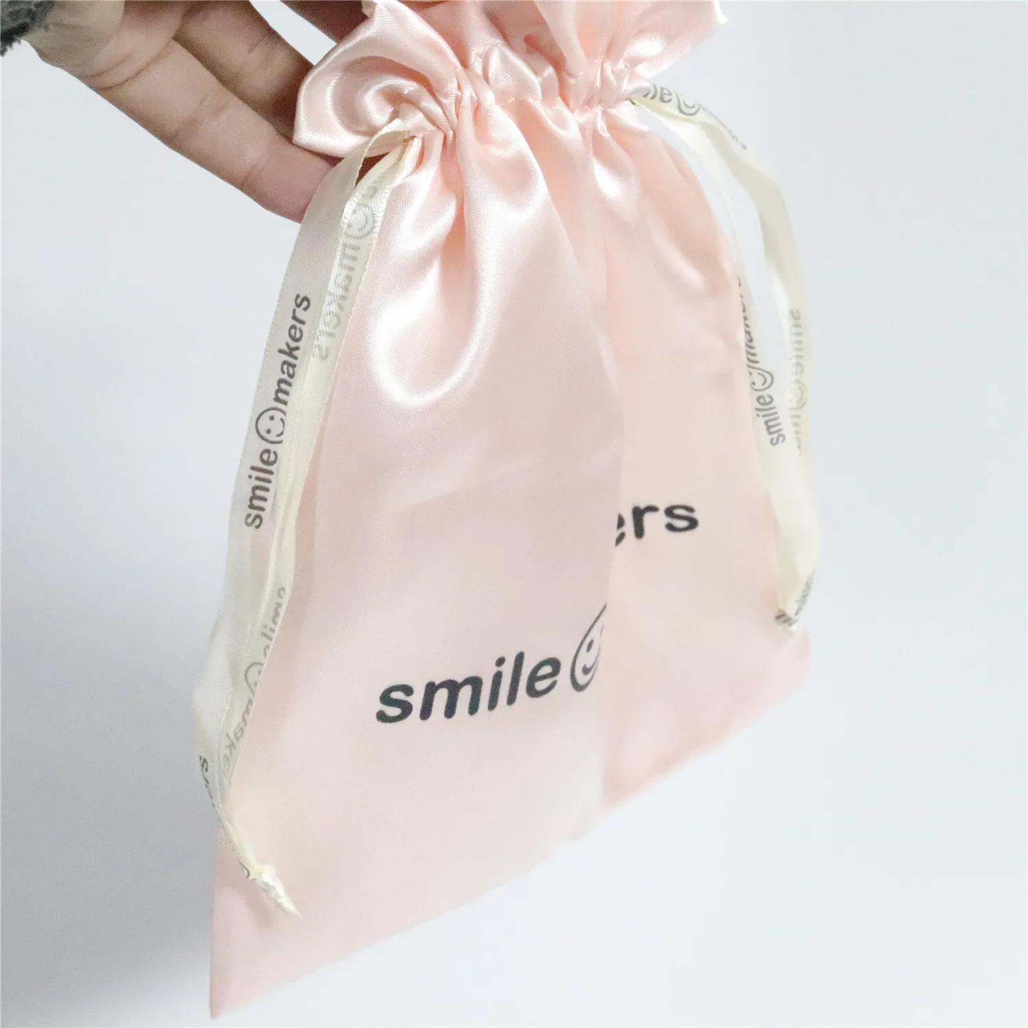 Customized Pink satin bags Satin Drawstring Dust Hair POUCH Bag with Logo Printing For Jewellery Clothing