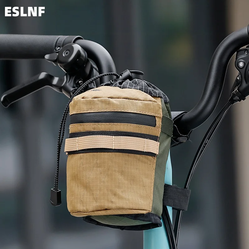 ESLNF Bicycle Handlebar Water Bottle Bag 1.4L Drawstring Design Multi‑Mount Bike Storage Pouch For MTB Road Gravel Cycling