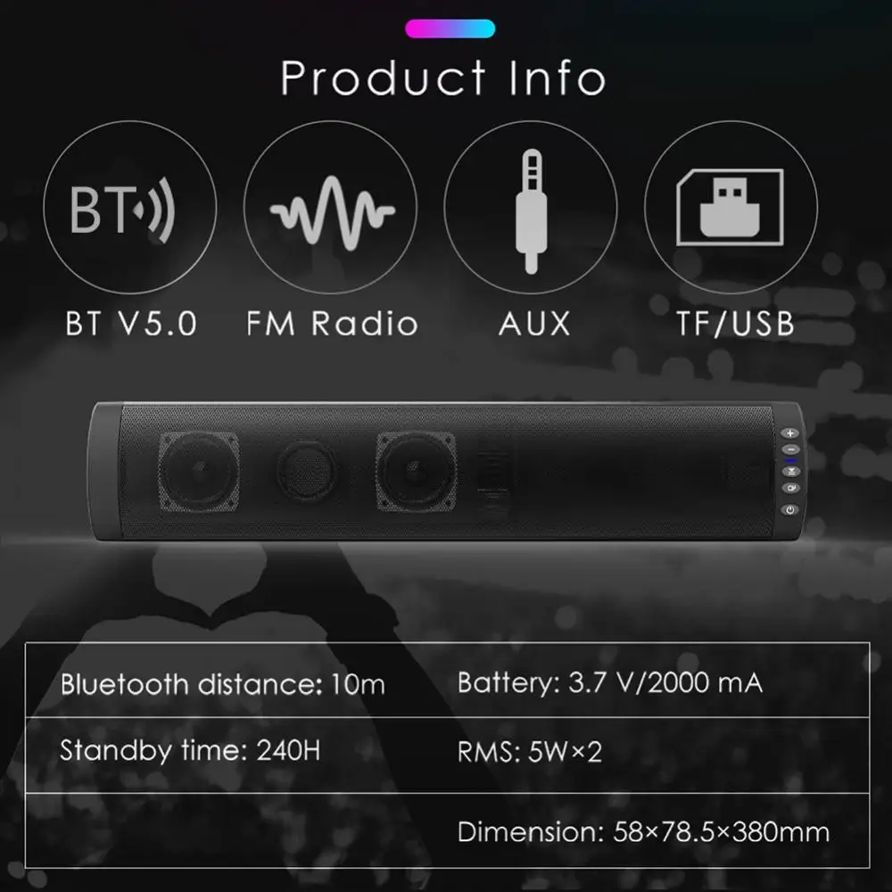 BS-41A Wall Mounted Bluetooth Speaker Multifunctional TV Bar Speaker Portable Wireless Subwoofer Home Theater Sound System TF FM