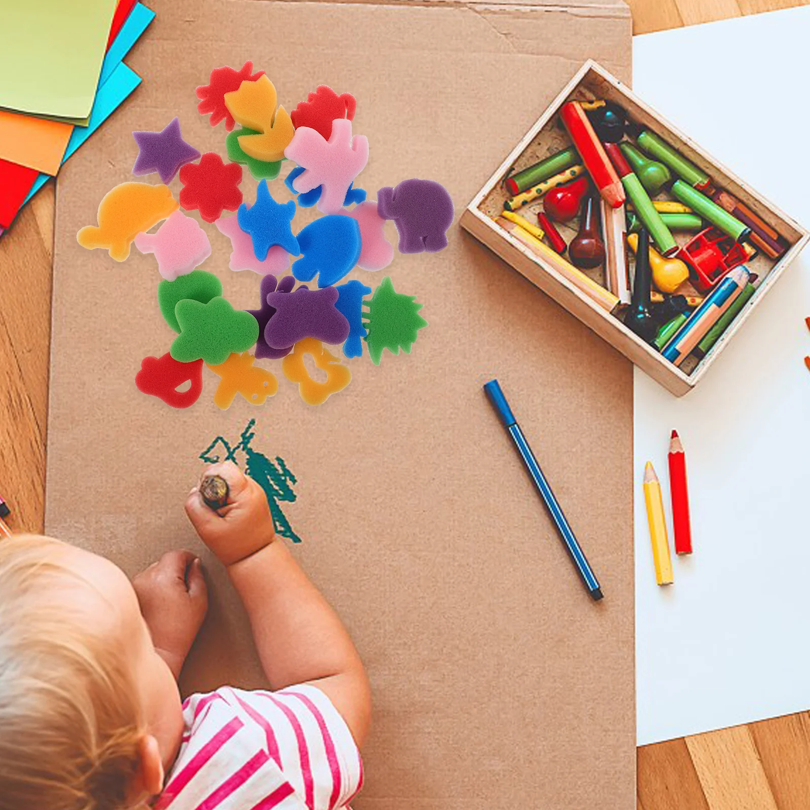 

48Pcs Painting Stamper Sponge Set Plastic Handle Animal Shapes Colorful Creative DIY Rainbow Ink Stamp Kids Art Supplies