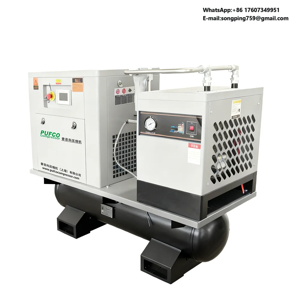 

7.5kw 10hp 200 Liter 300L 400L tank 110V 220V 380V Electric Spray Paint Machine Silent Screw air Compressor Pump with air Dryer