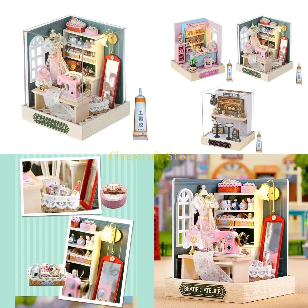 E7CE Handcraft Miniature Shop Set Warm Shop Series Creative Gift for Handicraft Lover