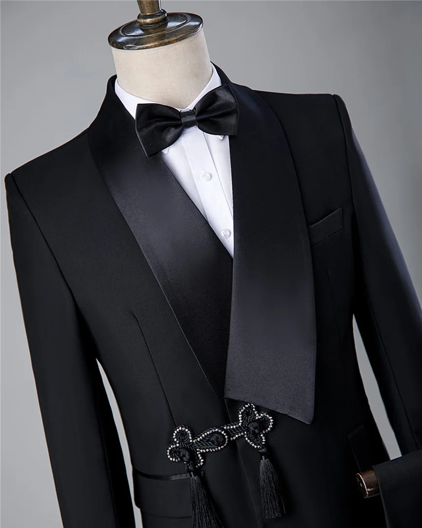 Abito da uomo moderno abito da sposa nappa scialle bavero smoking da sposo di alta qualità Slim Fit abiti da sposo 2 pezzi (pantalone Blazer)