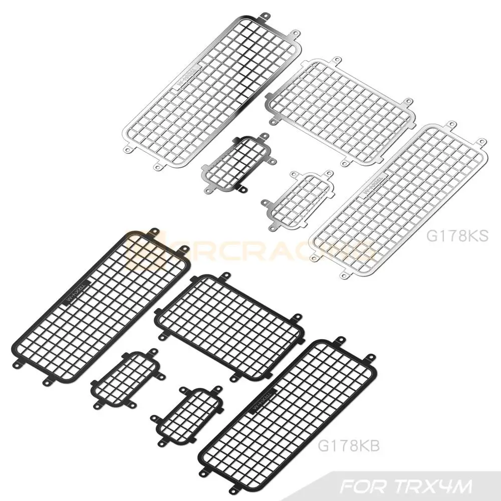 

Металлическая стереоскопическая оконная сетка из нержавеющей стали для предотвращения столкновений, сетка для бокового окна + сетка для заднего окна для 1/18 Traxxas Trx-4m Defender Trx4m