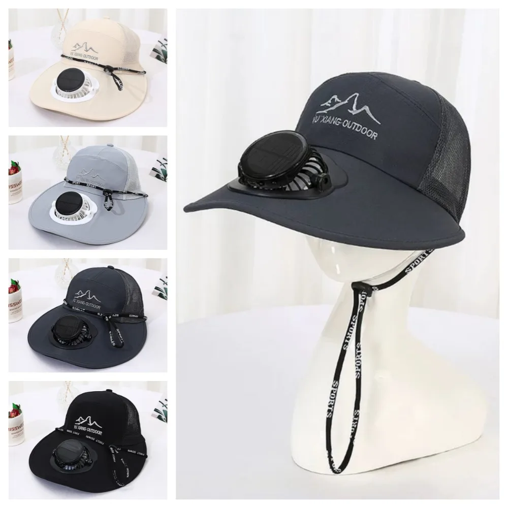 

Mesh Sun Hat with Solar Fan Breathable USB Recharging Wide Brim Fan Cap Adjustable Sun Protection Solar Cooling Hat Beach