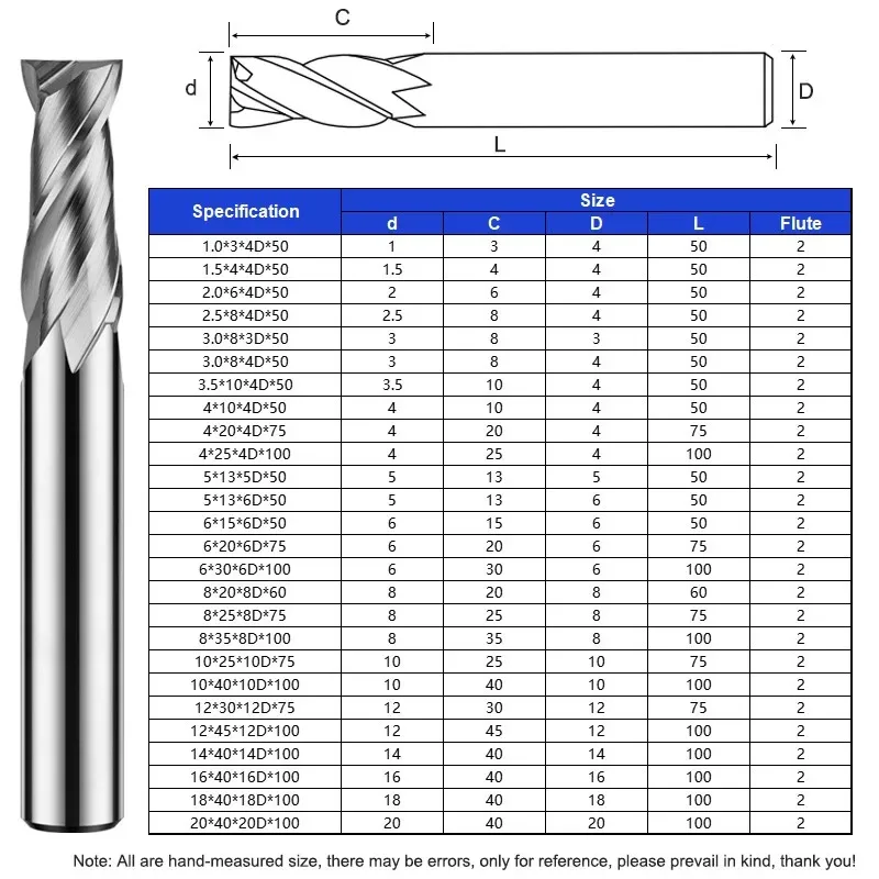 Milling Cutter HRC50 2Flute Flat End Mill Tungsten Steel Carbide For Aluminum Milling Cutter CNC Machining Center Endmills Tools