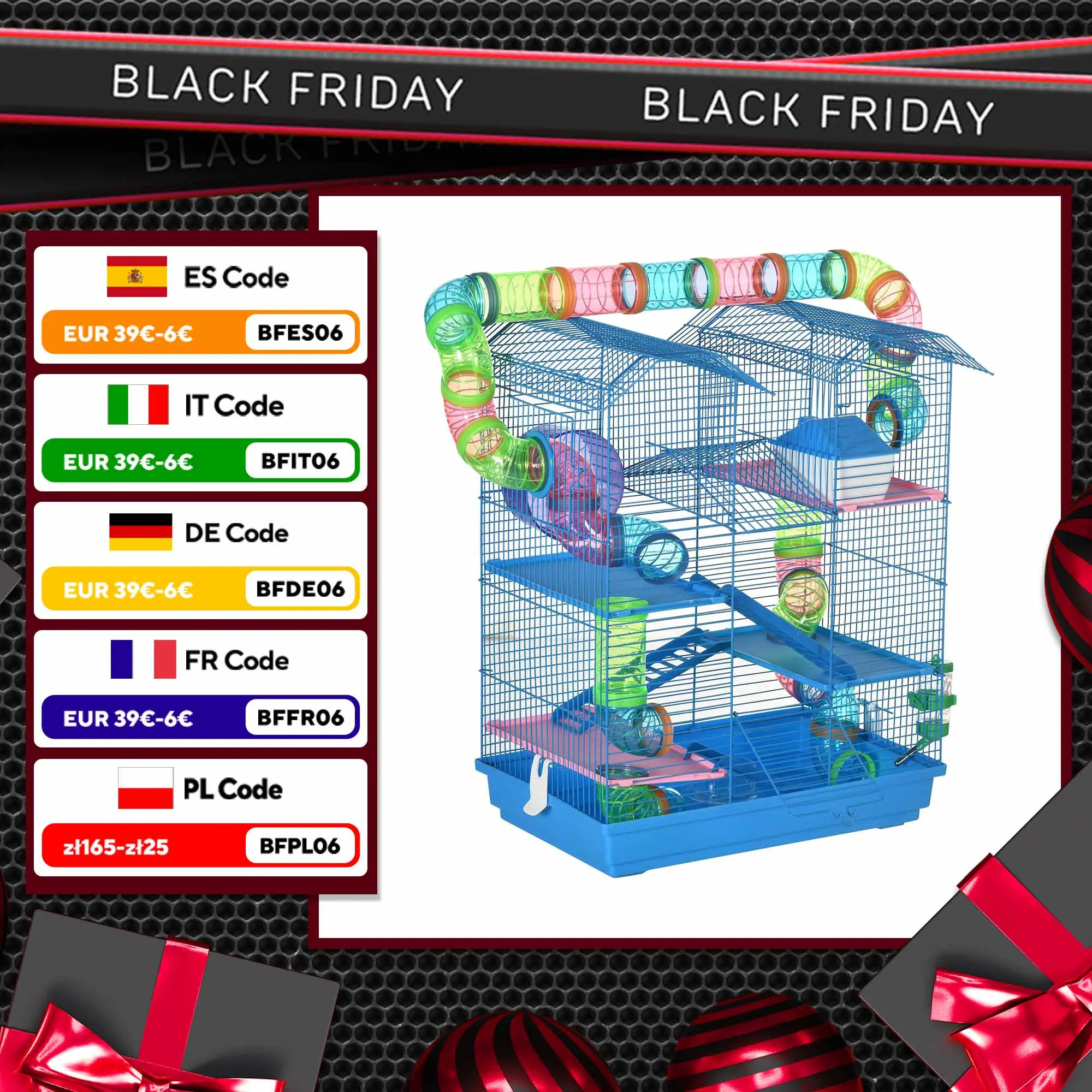 PawHut multilevel hamster cage with home platforms 47x30x59cm