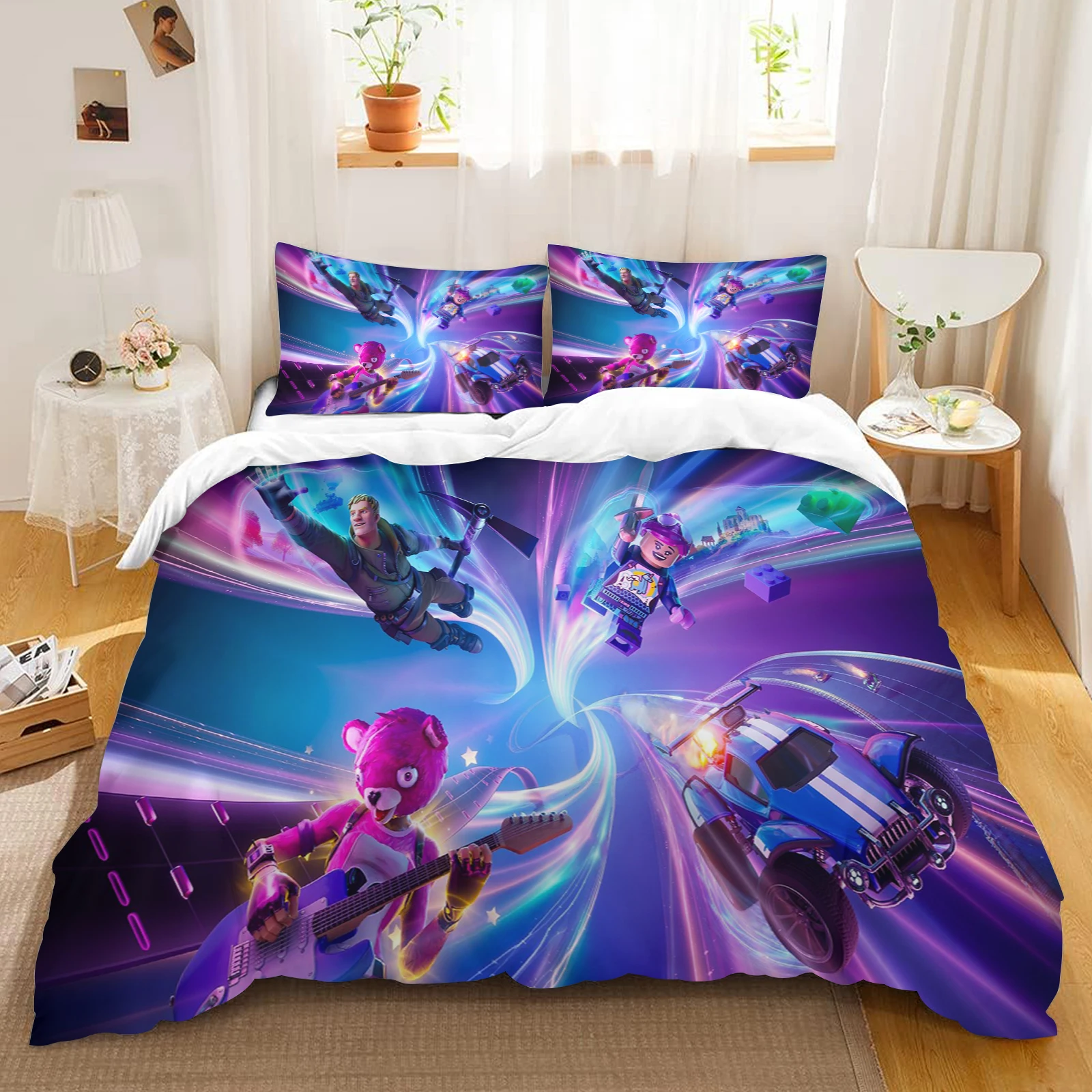 F-f-ortnite Gaming funda nórdica para cama, Cubierta acolchada 3d impresa, animación HD para niños, decoración de dormitorio, comodidad suave, Gfift