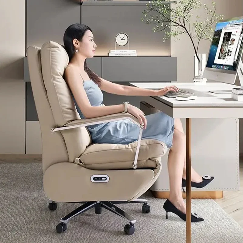 Chair Gamer 7-Point Vibrating Furniture Solid Wood Frame Leather Office Chair With Wheels Electric Footrest Bedroom Armchair