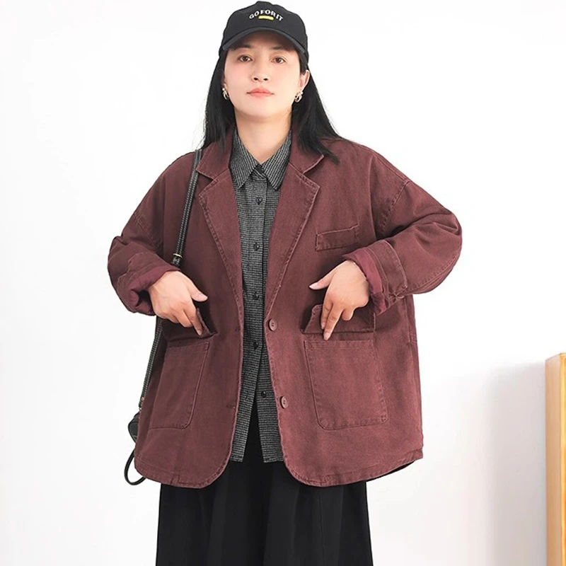 

100% Cotton Women Casual Tailored Coats New Arrival 2025 Autumn Vintage Style Solid Color Female Long Sleeve Basics Jackets T763