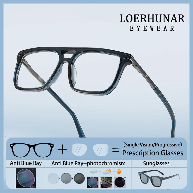 

Oversized Double-beam Square Frame Prescription Glasses Reading Eyewear Men Optical Photochromic Anti Blue Light Myopia Eyewear