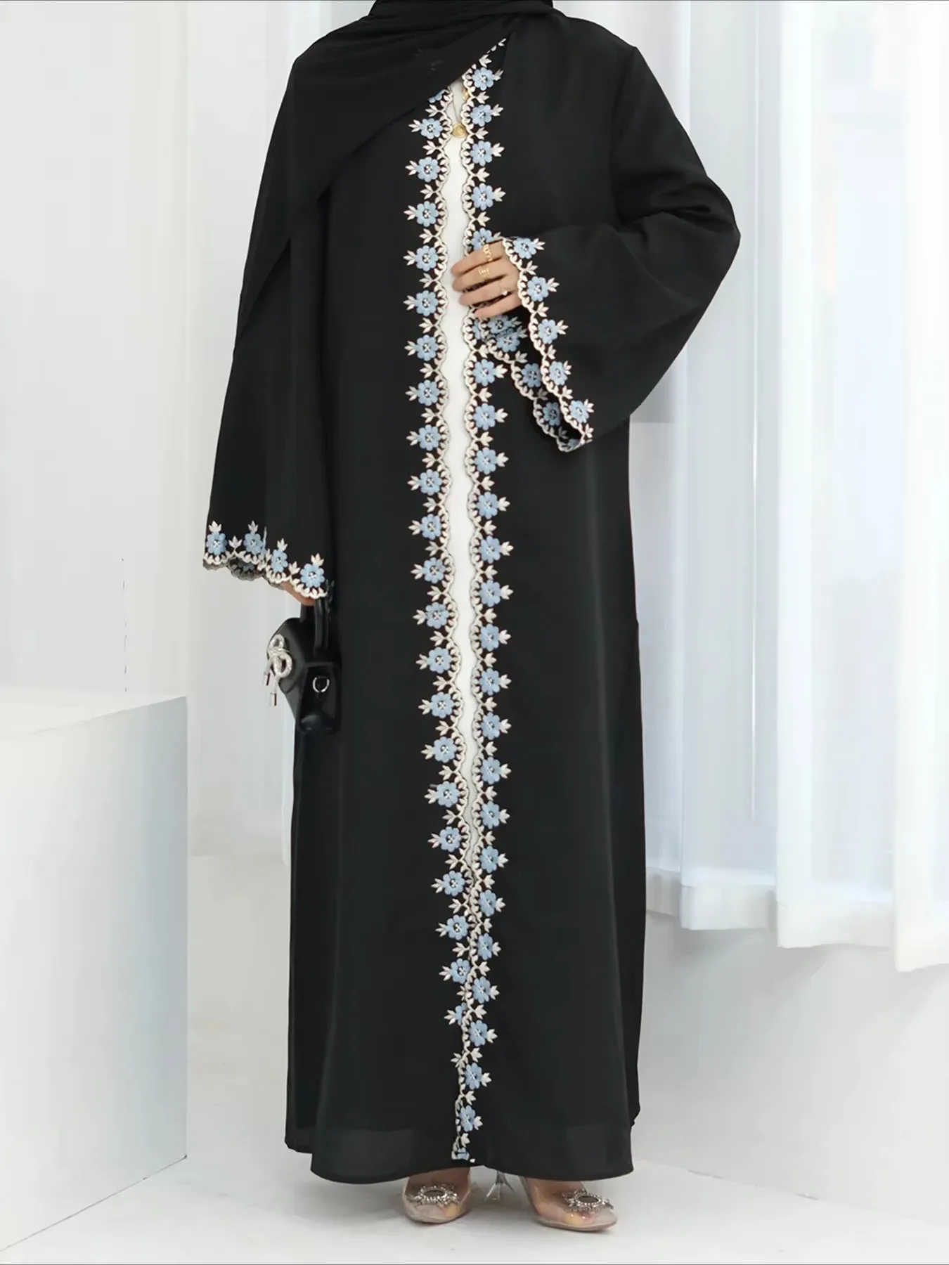 Eid Muslim Women abaya Party Dress for Ramadan Floral Embroidery Long Abayas Morocco Kaftan Vestidos Largos Dubai Robe Jalabiya