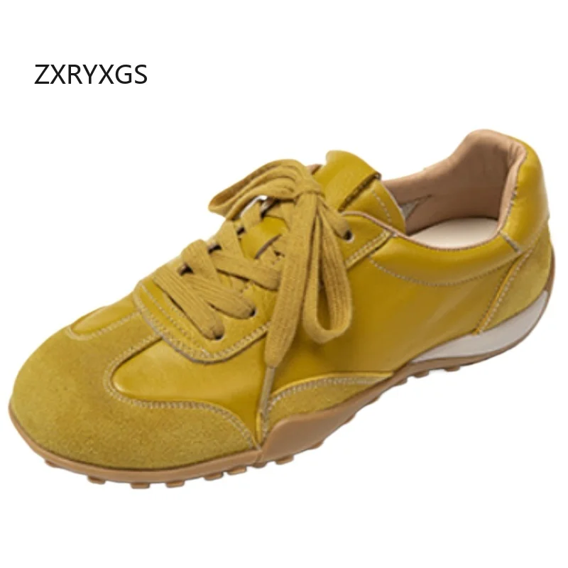 ZXRYXGS Top Cowhide Splicing Spell Colors Flats Women Shoes Fashion Casual Sneakers Flat Soft Sole Comfortable Trendy Shoes 2026