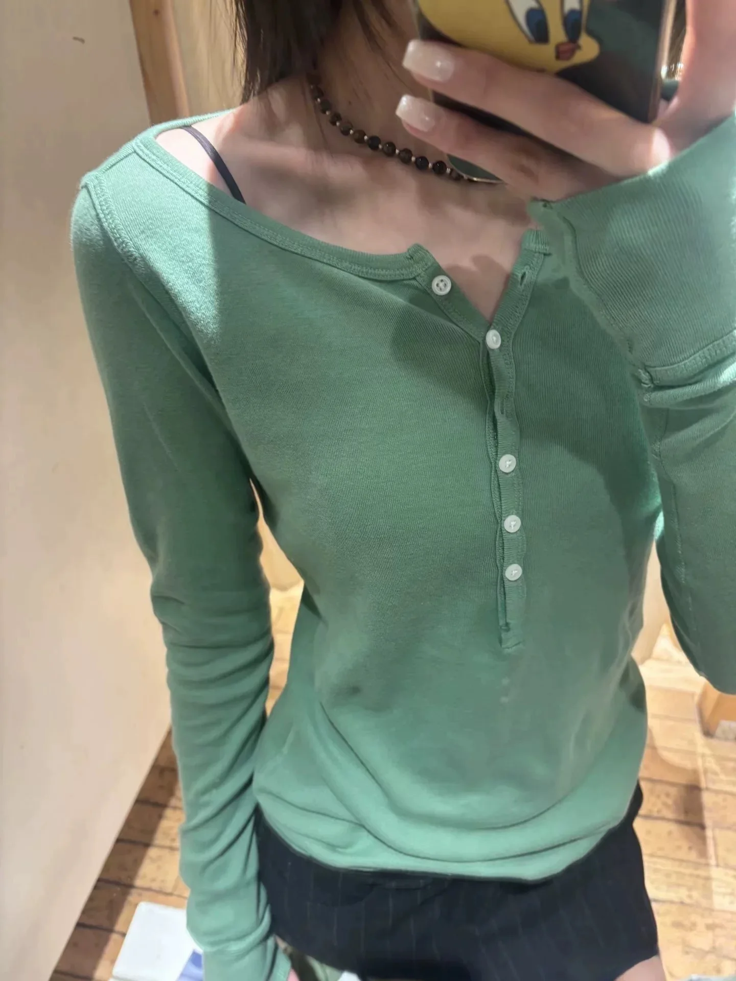 Solid Fitted Zelly Tops Women New Casual Simple Basic Cotton Six Button Long Sleeve Tees Vintage Preppy Style Chic T-Shirts Y2K
