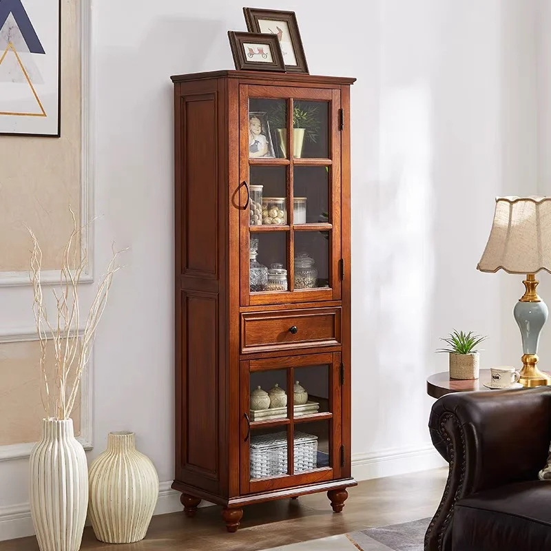 

American rural solid wood wine cabinet side cabinet retro old single door dining side storage against the wall