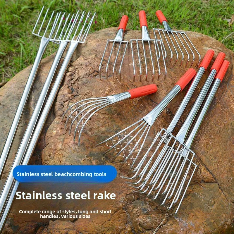 Stainless Steel Clam Rake Long Handle Beach Grabbing Hook Seafood Digging Tidal Flat