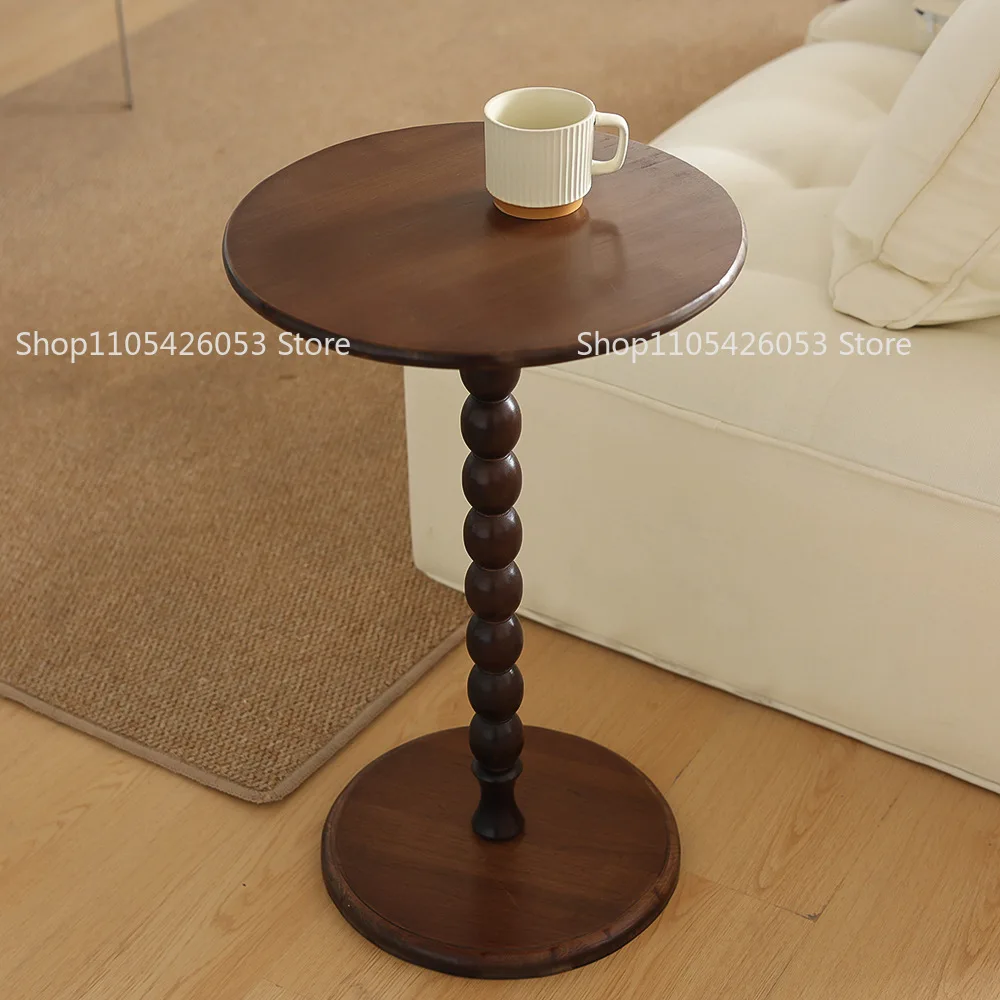 French retro American solid wood edge table small coffee table living room sofa corner table balcony casual round