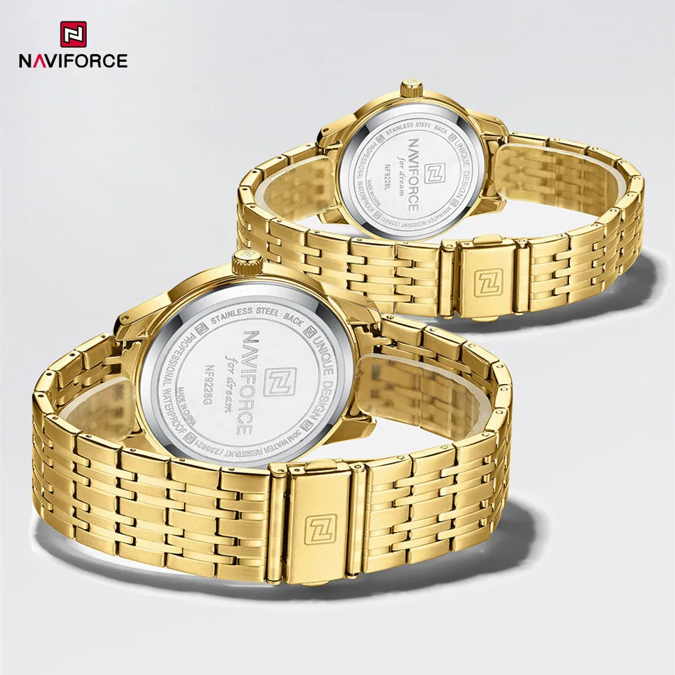 NAVIFORCE-Montre classique étanche pour couple, montre-bracelet à quartz, bracelet en acier inoxydable, calendrier Shoe, marque simple, amoureux, 2024