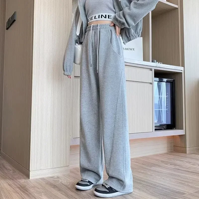 Wide Leg Sweatpants for Women Sport Pants High Waist Casual Oversize Gray Trousers Gym Female Clothing Korean Streetwear
