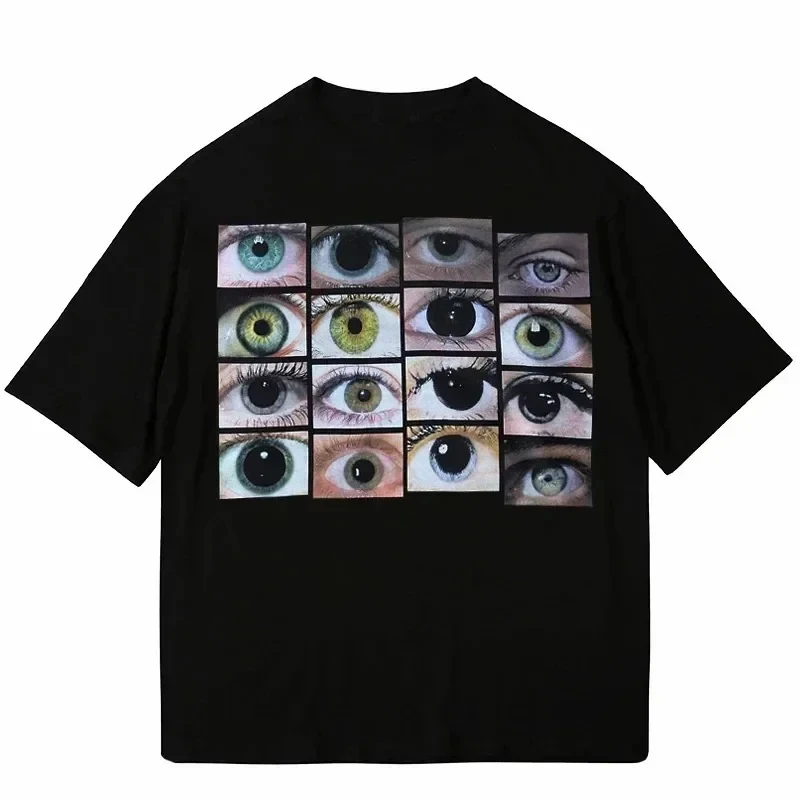 Eye Print Pattern T-shirt for Men\'s Summer New Fashionable T-shirt with Round Neck Soft Cotton Casual Large Street Men\'s T-shirt