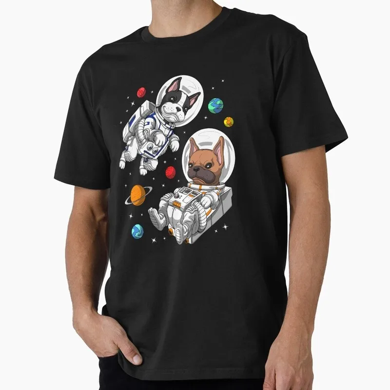 French Bulldog Astronaut Graphic T-shirt Unisex Cotton Short Sleeve Tee Funny Gift for Dog Lovers & Pet Owners Funny Casual Tee