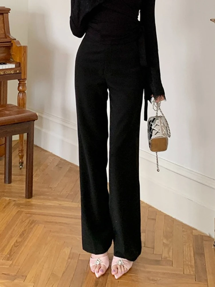 High Waist Straight Women Suit Pants 2026 Spring Autumn Figure Flattering Floor Length Slim Cut Casual Versatile Long Trousers