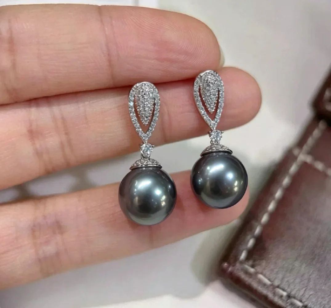 

New Pearl Earrings AAAA 9-10mm/10-11mm/11-12mm Natural Round Beads Fashion Water Drop Earrings 925 Pure Silver
