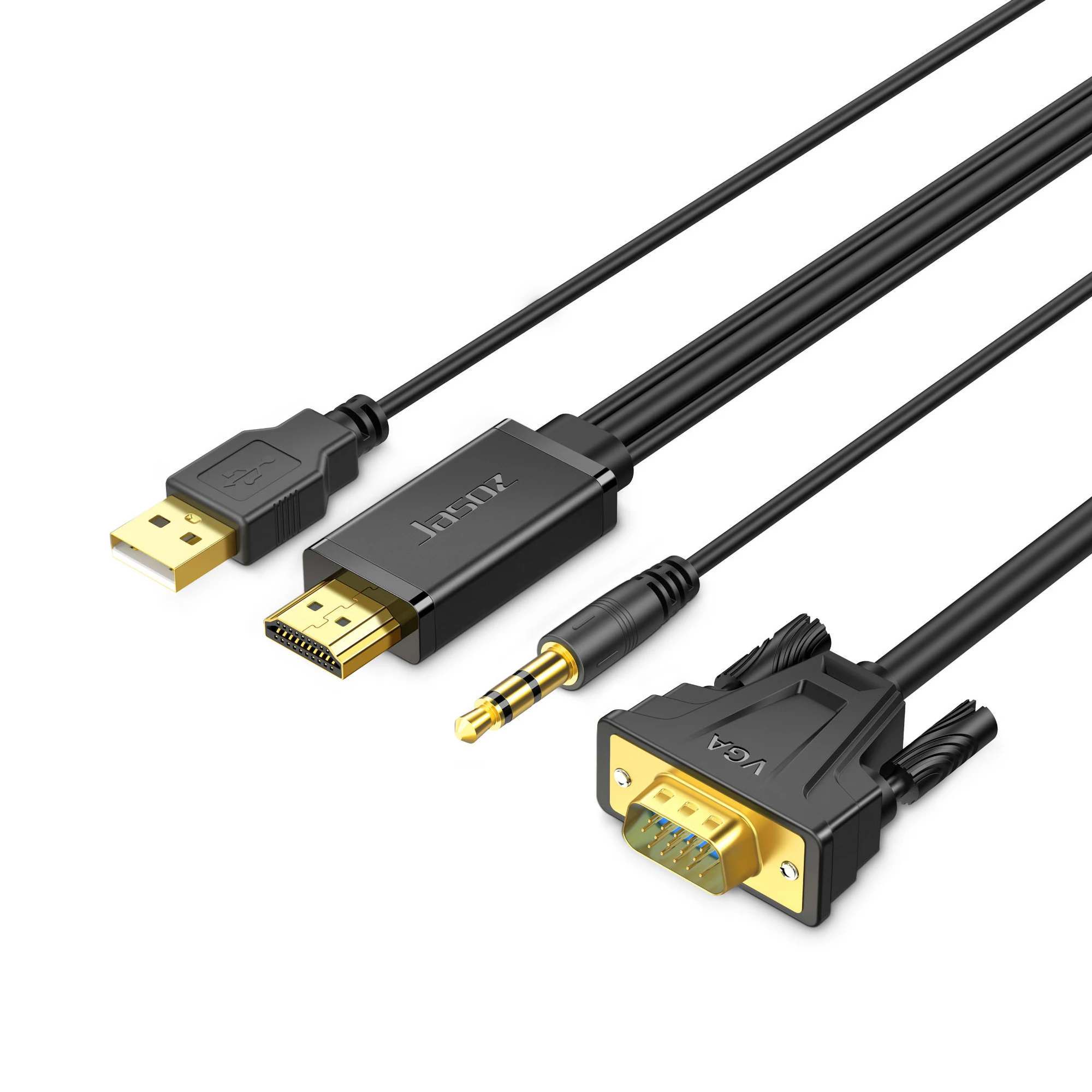 Jasoz HDMI naar VGA Kabeladapter met 3,5 mm Audio 1080P HDTV Male naar VGA Male Converter Kabel voor PC Laptop Projector PS5 Xbox