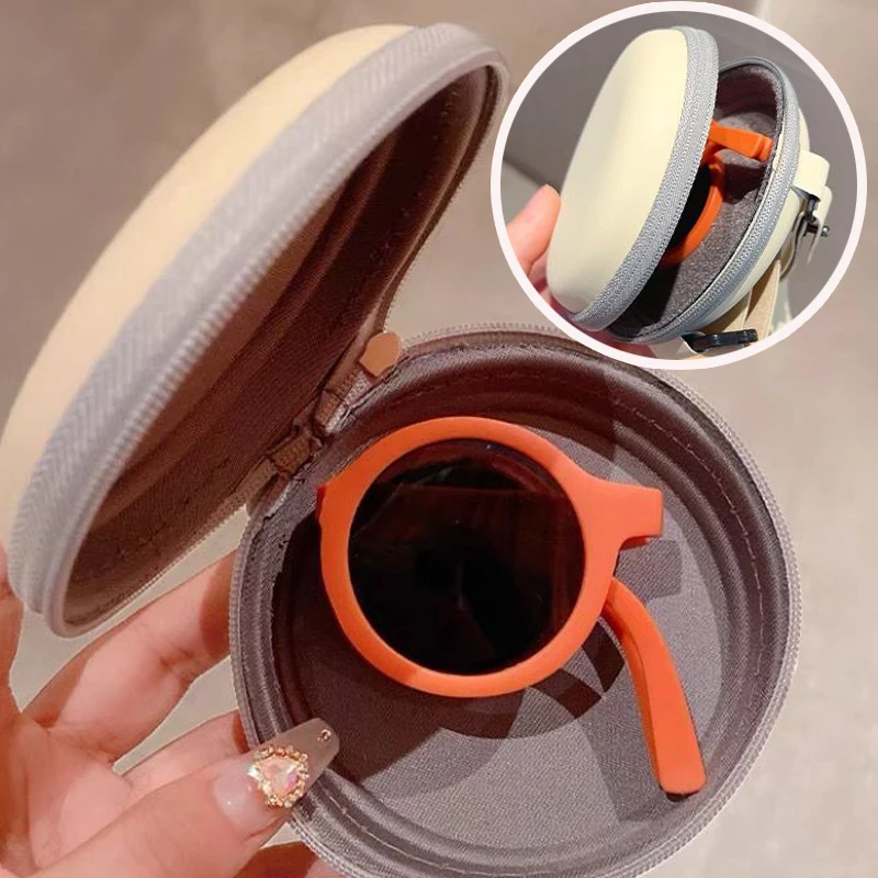 

Kids Portable Folding Sunglasses Boys Girls Ultralight Round Frame Sun Glasses Children UV Protection Shades Foldable Eyewear