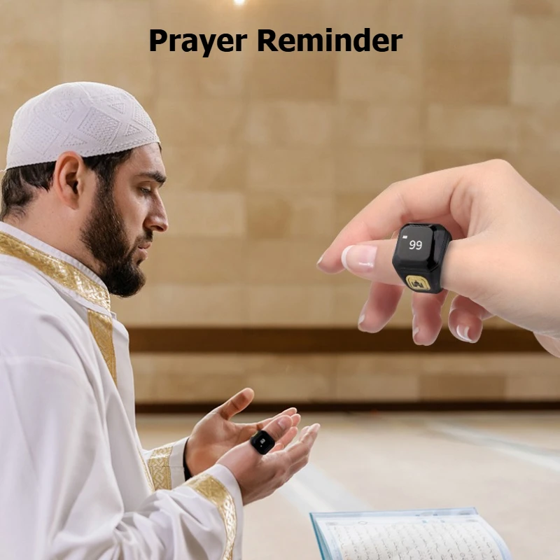 Smart Zikr Ring مدح تسبيح عداد رقمي إلكتروني للمسلمين وقت الصلاة الاهتزاز تذكير مقاوم للماء