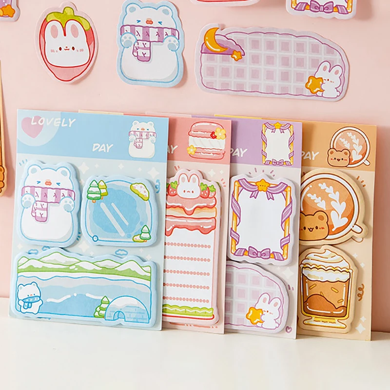 60Pcs/book Office Stationery Supply Journal Planner Kawaii Cartoon Rabbit Bear Sticky Notes Memo Pad Cute Message N Times Sticky