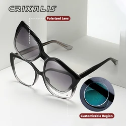 CRIXALIS Square Custom Prescription Glasses for Men Women Fashion Magnetic Clip-on Sun Lenses Myopia Spectacle Frames UV400