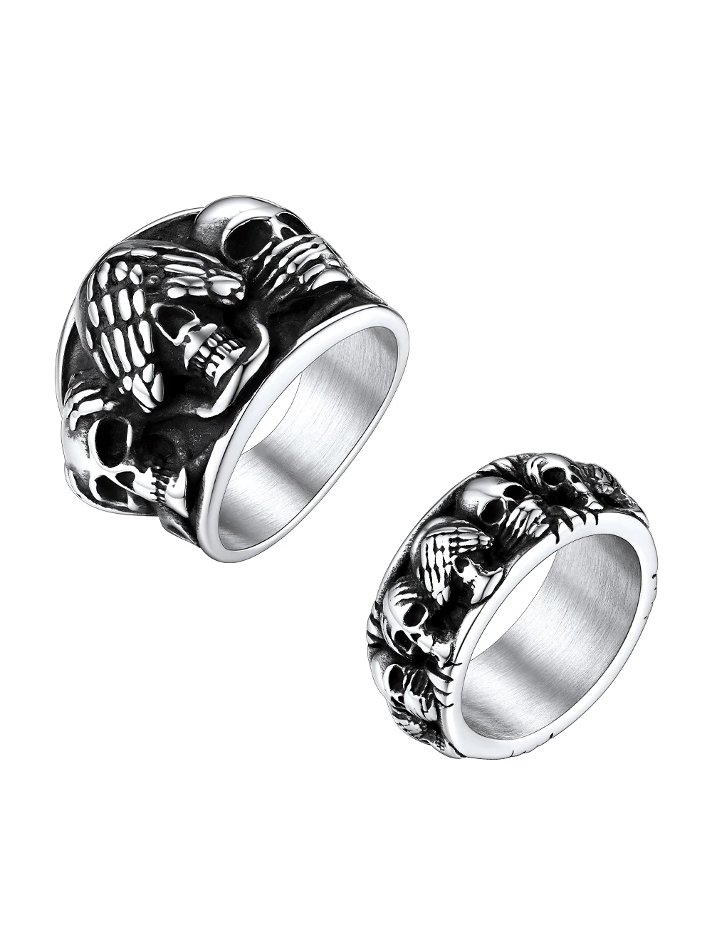 

U7 Stainless Steel "See No Evil, Hear No Evil, Speak No Evil" Big Skull Heads Ring for Man Woman Size 7-14 Unisex Gothic Jewelry