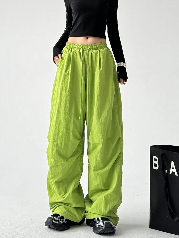 여성용 안감 있는 신축성 있는 허리밴드 루즈핏 와이드 레그 캐주얼 팬츠 가을 겨울 편안한 루즈핏 롱 팬츠 작업복