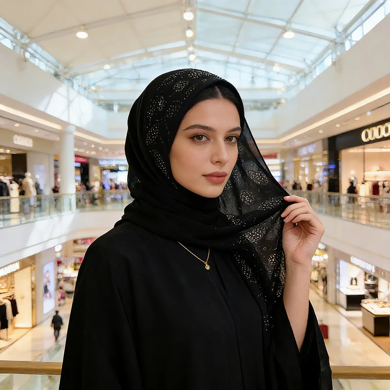 

Новый однотонный платок с цветочным и лиственным узором из страз, 26 цветов, двусторонний длинный шарф-хиджаб, 70x170 см