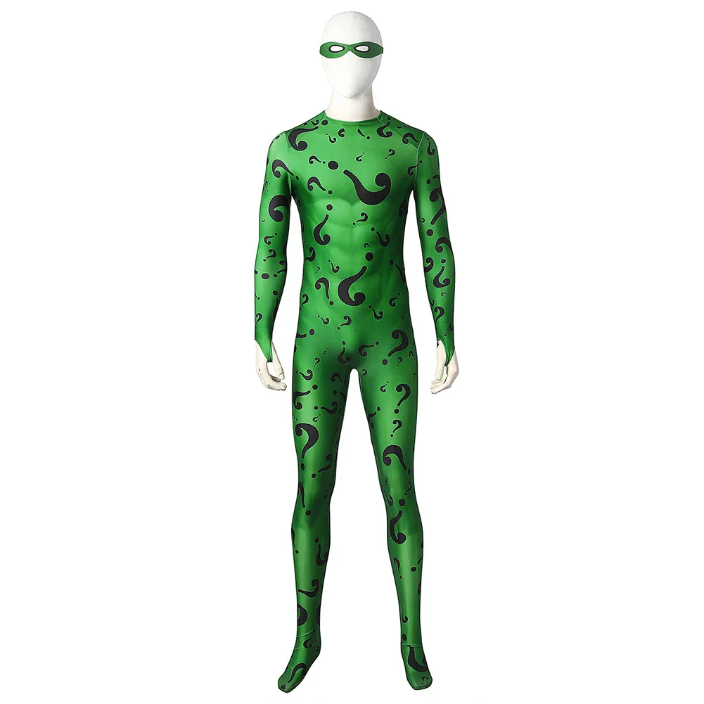 Riddler Cosplay Kostuum Volwassen Mannen Tv Fantasie Jumpsuit Masker Hoofddeksels Outfits Halloween Carnaval Feest Vermomming Pak