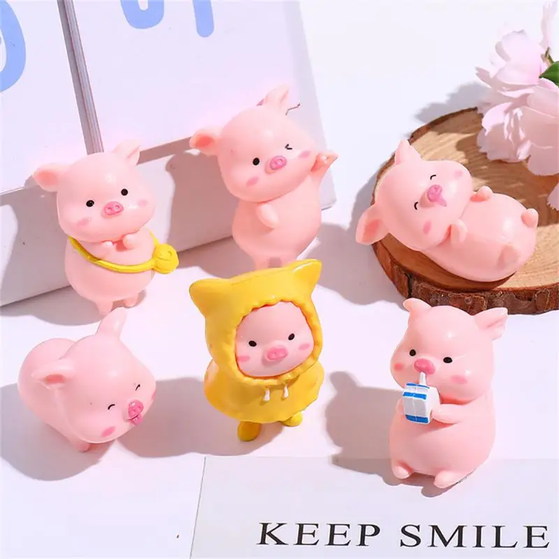 Cute Cartoon Pink Pig Figurine Miniaturas Ornament Resin Piggy Statue Collection Toy Fairy Garden Mini Miniatures Decoration