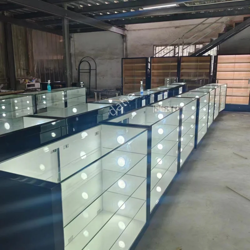 custom.Factory Custom Smoke Shop Furniture Dispensary Display Showcase Glass Display Cabinet for Smoke Shop Counter Display